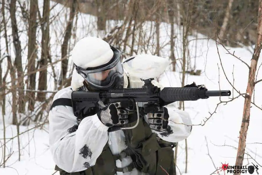 playing paintball in the winter